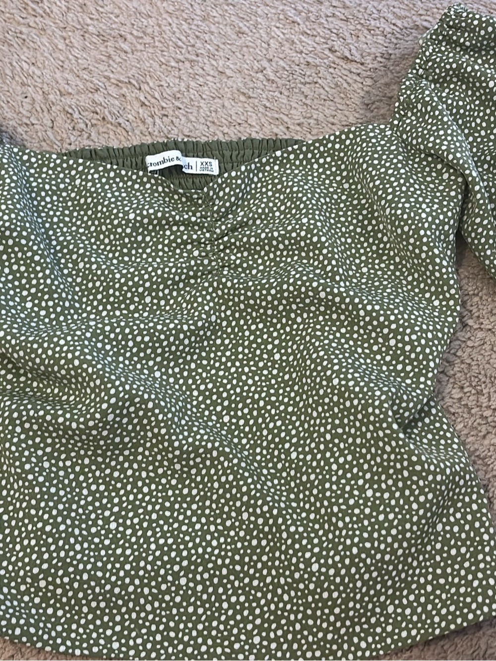 Abercrombie & Fitch Olive Green Dot Ruched Sweetheart Top